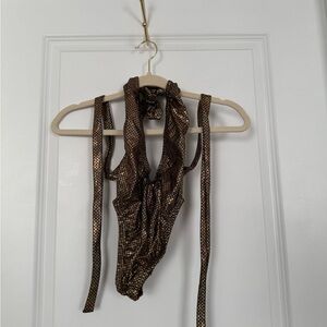 Metallic Brown Snake Print Bottle Girl Bartender One Piece